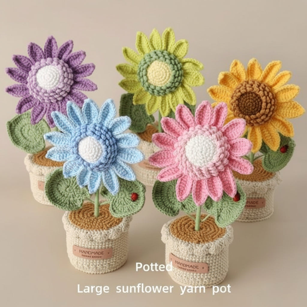 Handmade Crochet Potted Sunflower – Yarn Flower Decor
