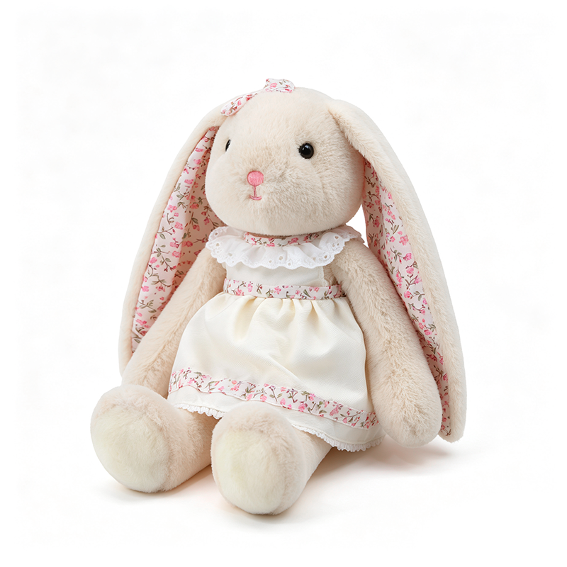 Lop-Eared Rabbit Plush Doll – Floral Dress, 25–30cm