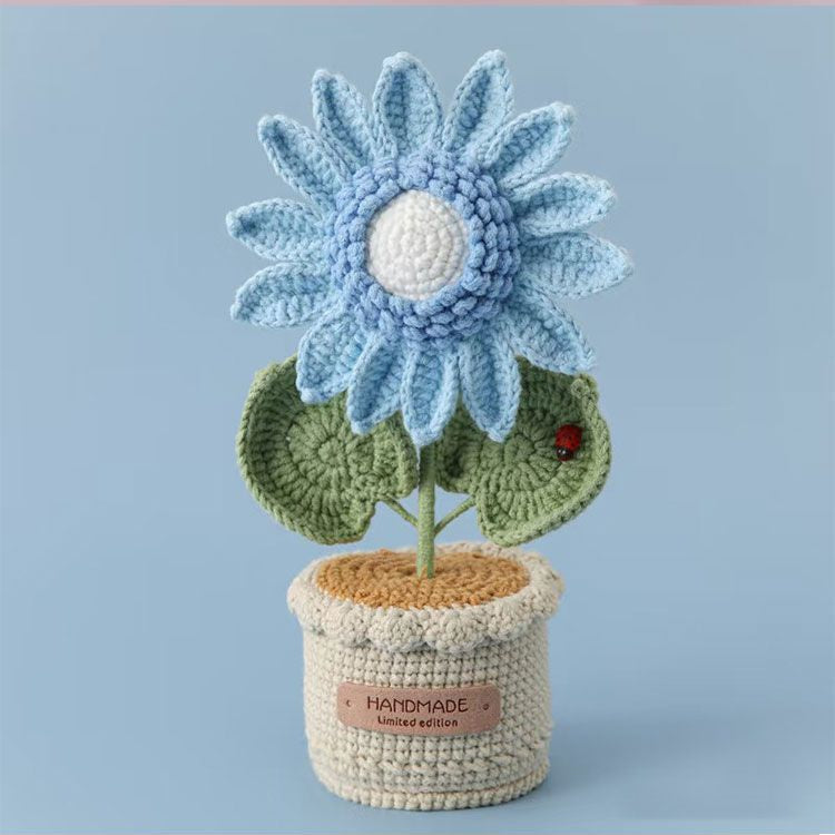 Handmade Crochet Potted Sunflower – Yarn Flower Decor