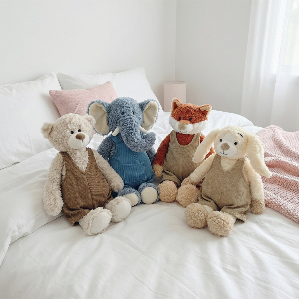 Elephant Plush Toy in Overalls - Soft Dressed Cuddly Elephant