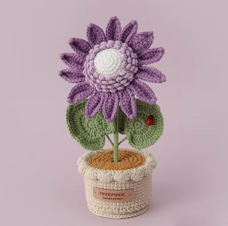 Handmade Crochet Potted Sunflower – Yarn Flower Decor