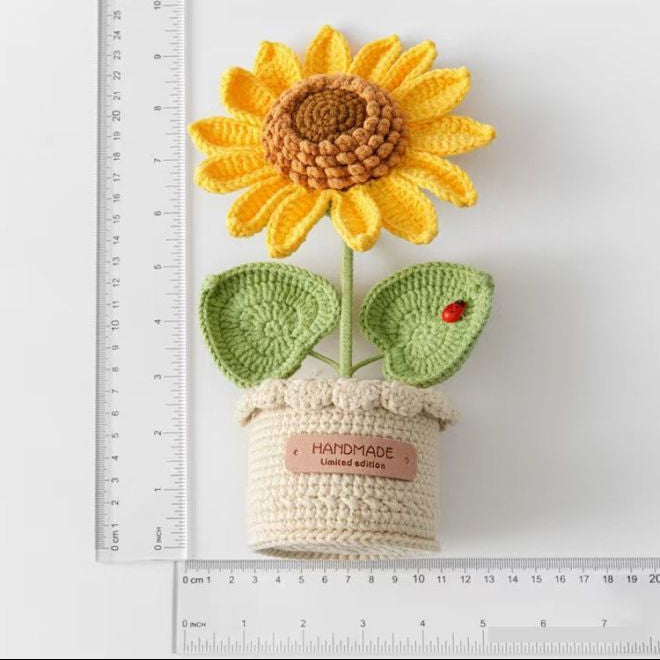 Handmade Crochet Potted Sunflower – Yarn Flower Decor