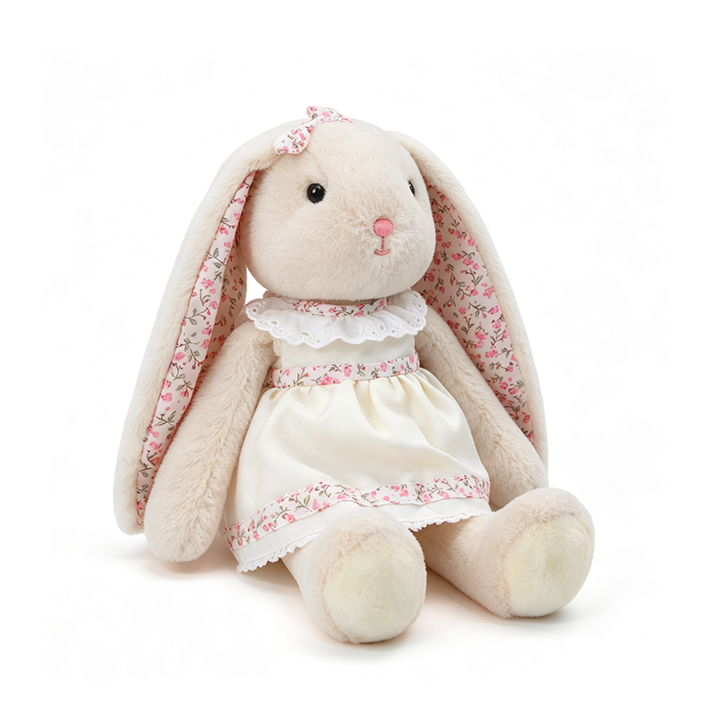 Lop-Eared Rabbit Plush Doll – Floral Dress, 25–30cm