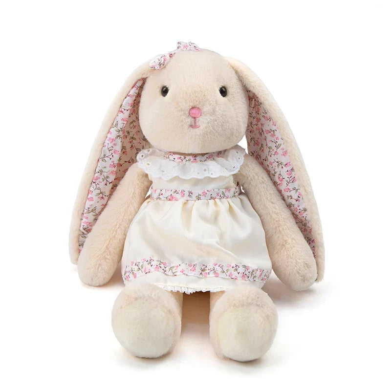 Lop-Eared Rabbit Plush Doll – Floral Dress, 25–30cm