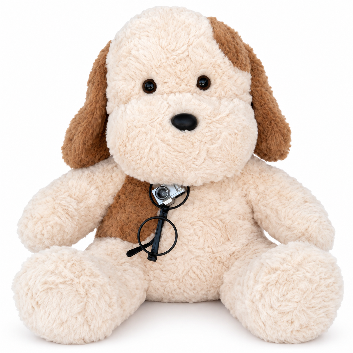 Camera Dog Plush Toy – Shaggy Puppy with Glasses, 45cm