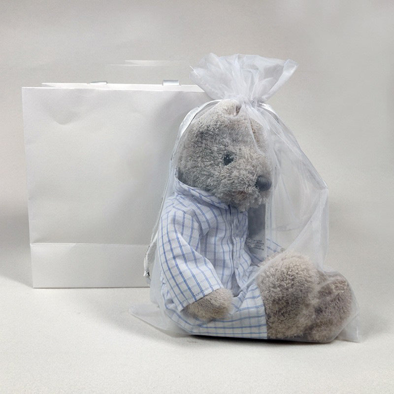 Dressed Teddy Bear – Curly Plush Bear, 30cm