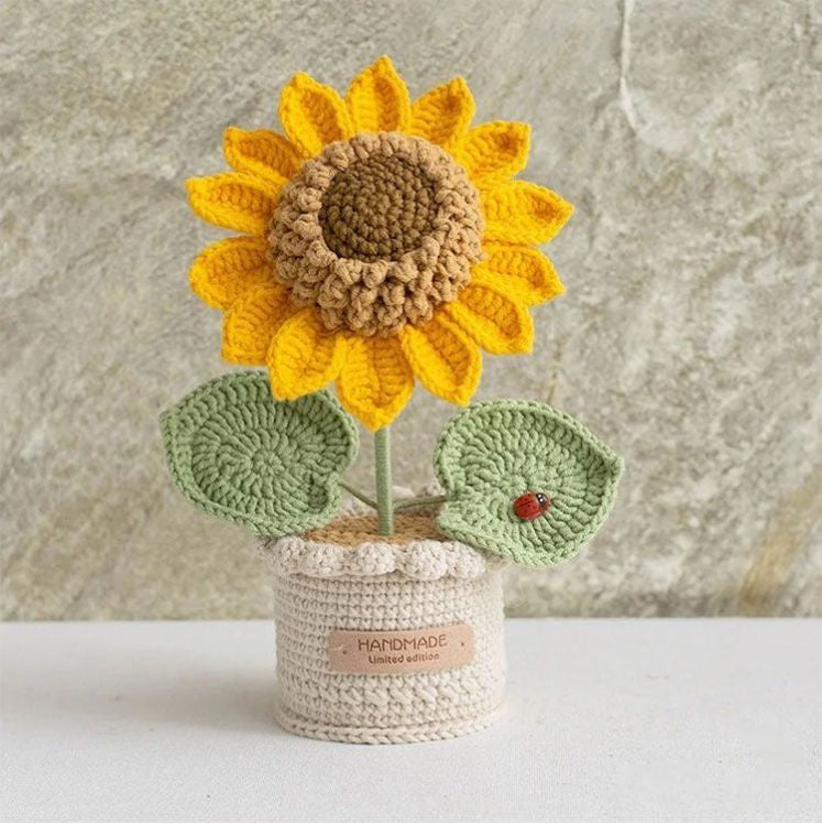Handmade Crochet Potted Sunflower – Yarn Flower Decor
