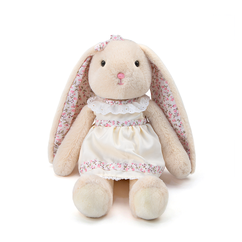 Lop-Eared Rabbit Plush Doll – Floral Dress, 25–30cm